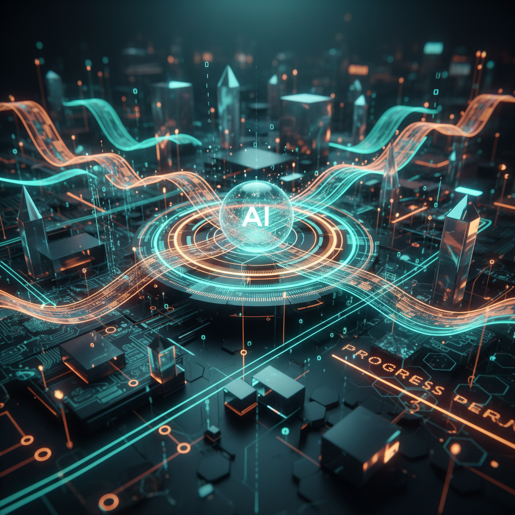 AI-powered automation visualization with flowing data streams