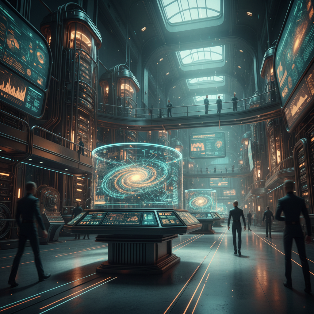 Futuristic command center with holographic displays